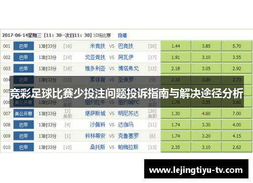 竞彩足球比赛少投注问题投诉指南与解决途径分析